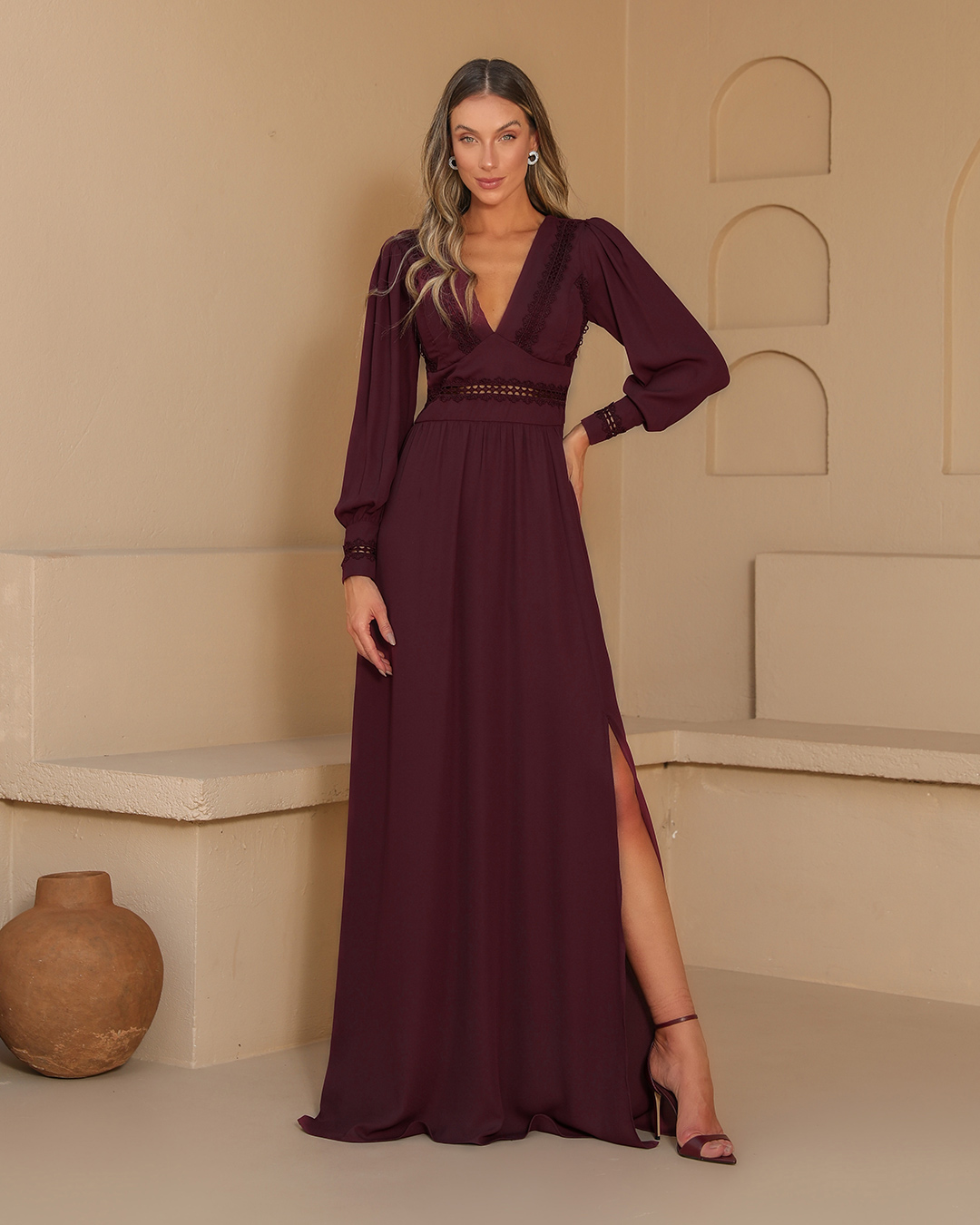 Dot Clothing - Vestido Dot Clothing Longo Renda UVa - 1989BORDO