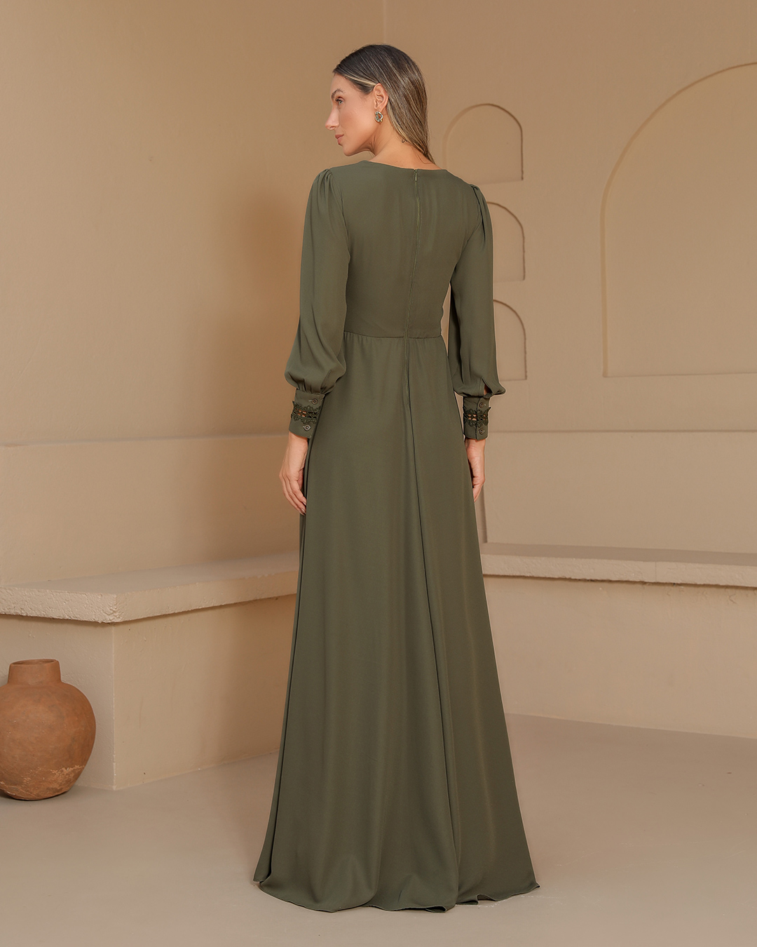 Dot Clothing - Vestido Dot Clothing Longo Renda Verde Militar - 1989VERDEESC