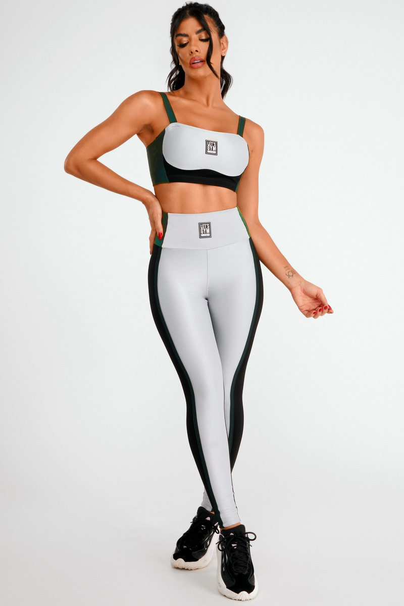 Lets Gym - Silver and Black Slight Leggings - 2385PRPT