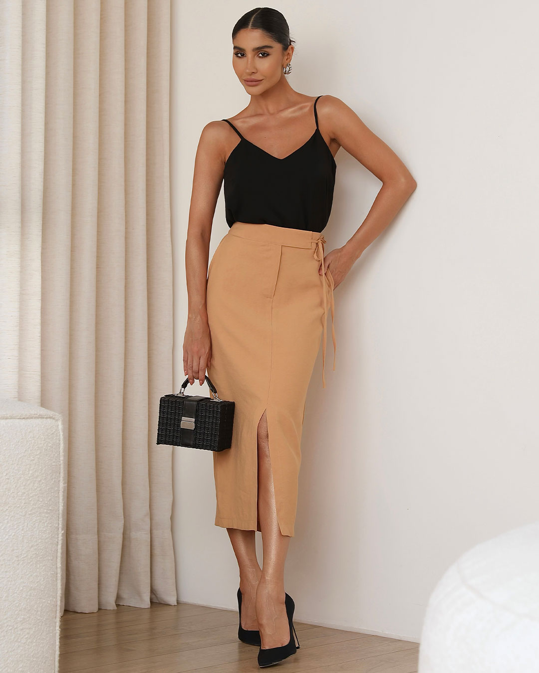 Miss Misses - Miss Misses Midi Skirt With Slit On The Front Beige - 54254215