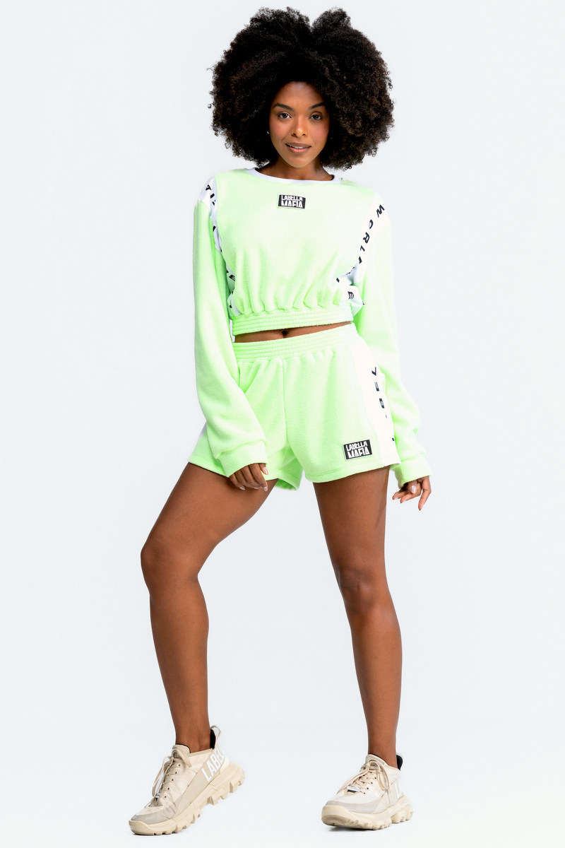 Labellamafia - Labellamafia Neon Green Felpa Mesh Shirt and Shorts Set - 32558