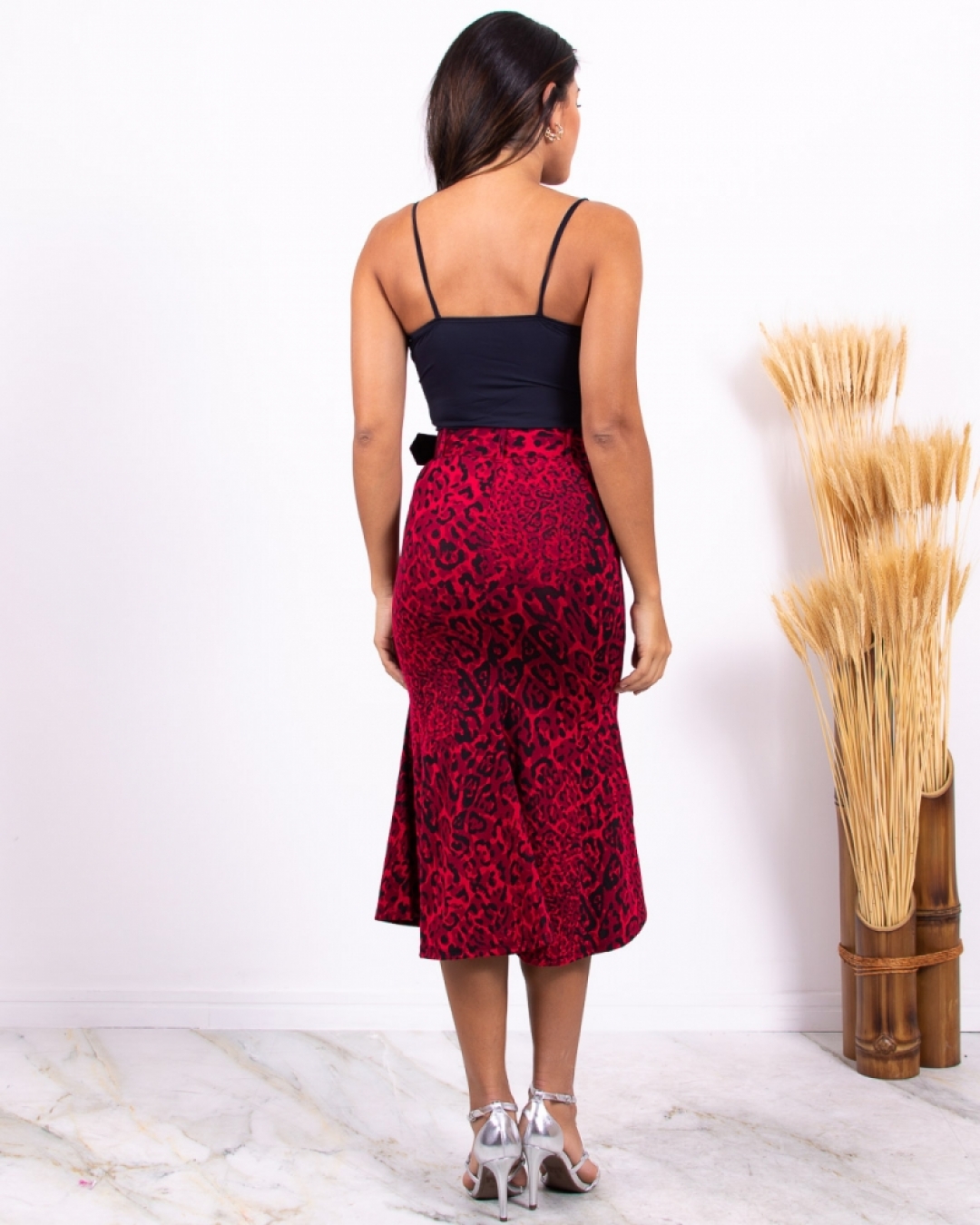 Miss Misses - Miss Misses Midi Skirt with Red Belt - 18045VERMELHO