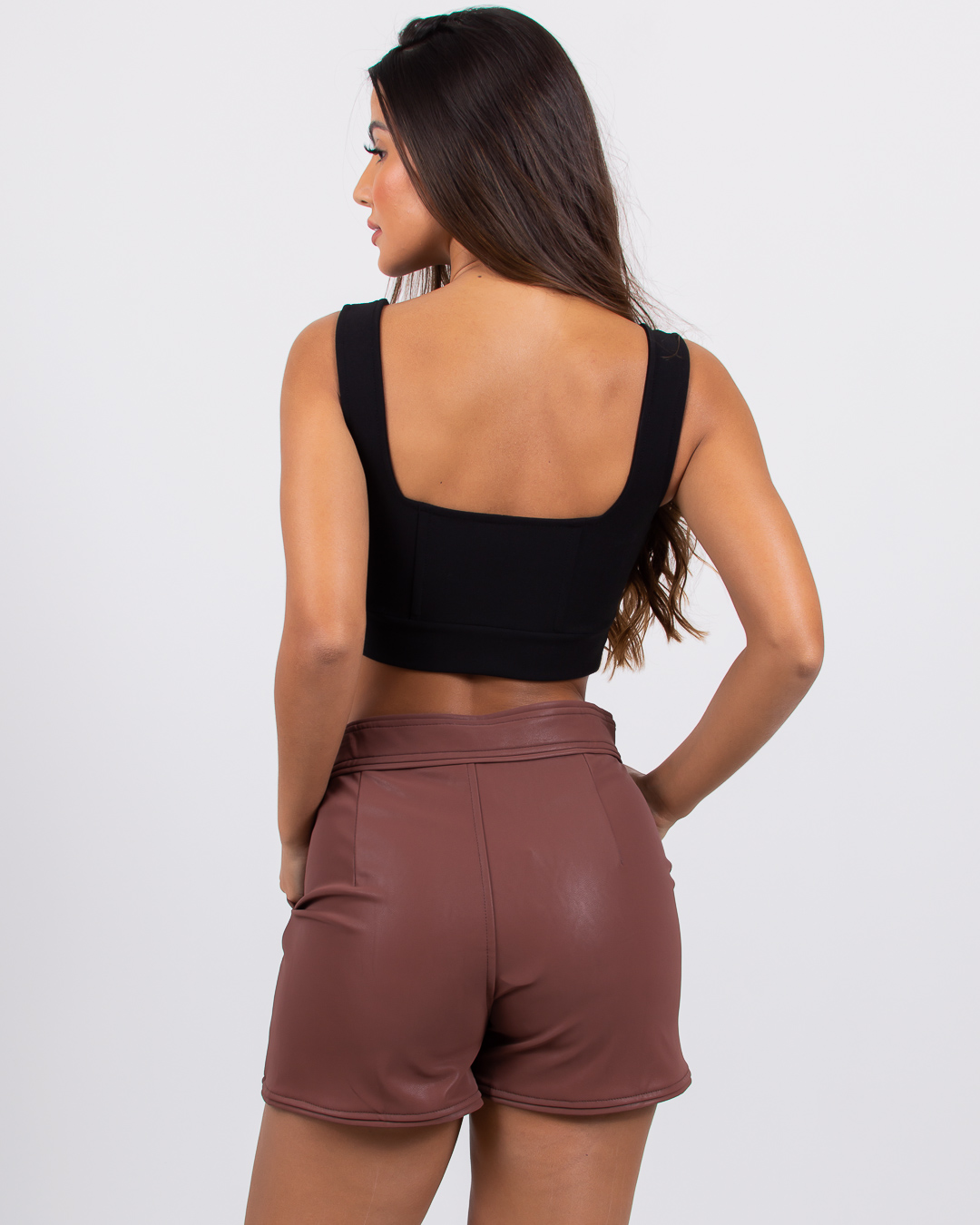 Miss Misses - Short Miss Misses Suede Leather with Brown Friezes - 18301MARROM