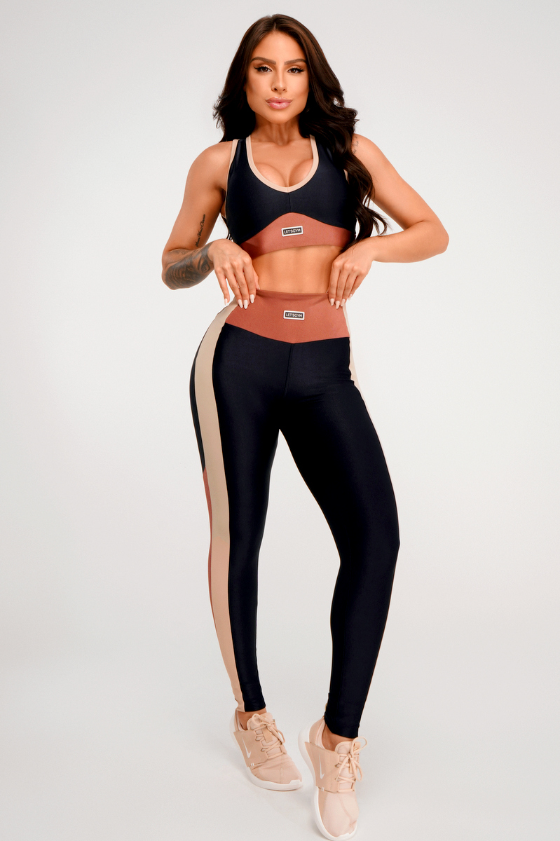 Lets Gym - Legging Lit Preto e Bronze - 2374PTBZ