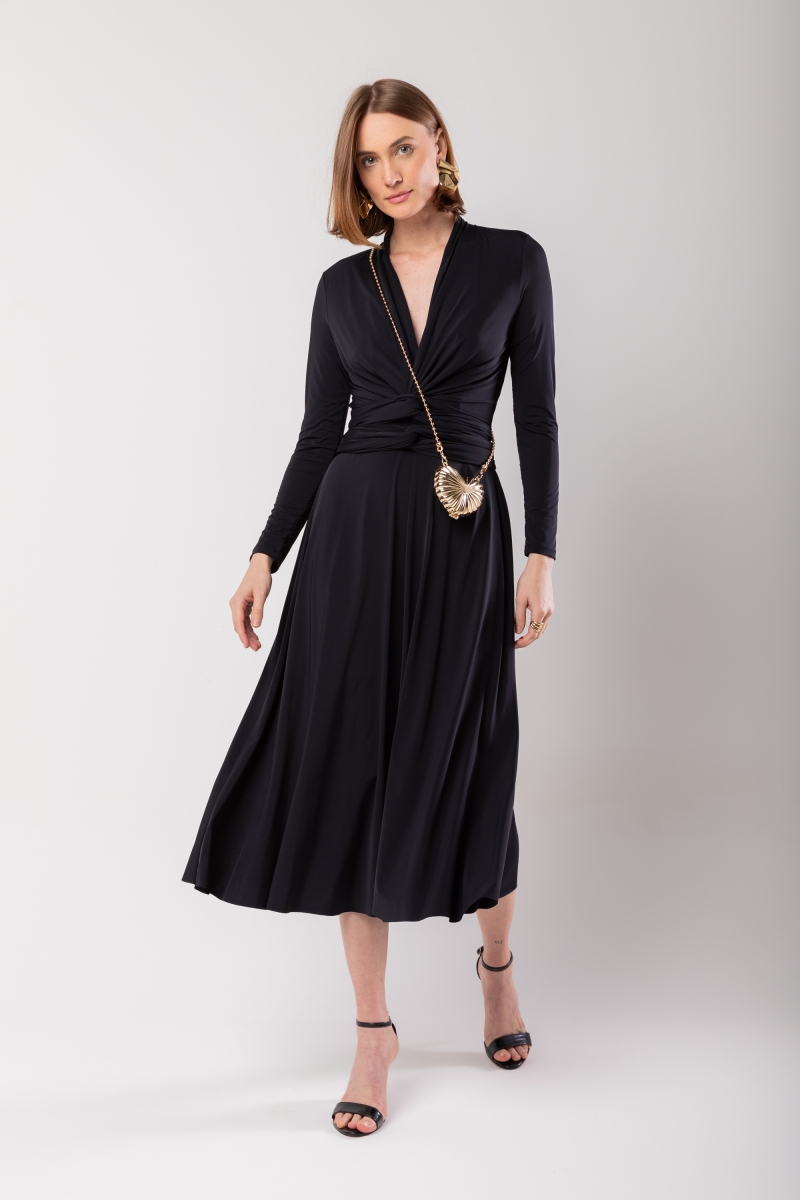 Hidrogênio - BLACK WIPED MIDI DRESS - 19974001