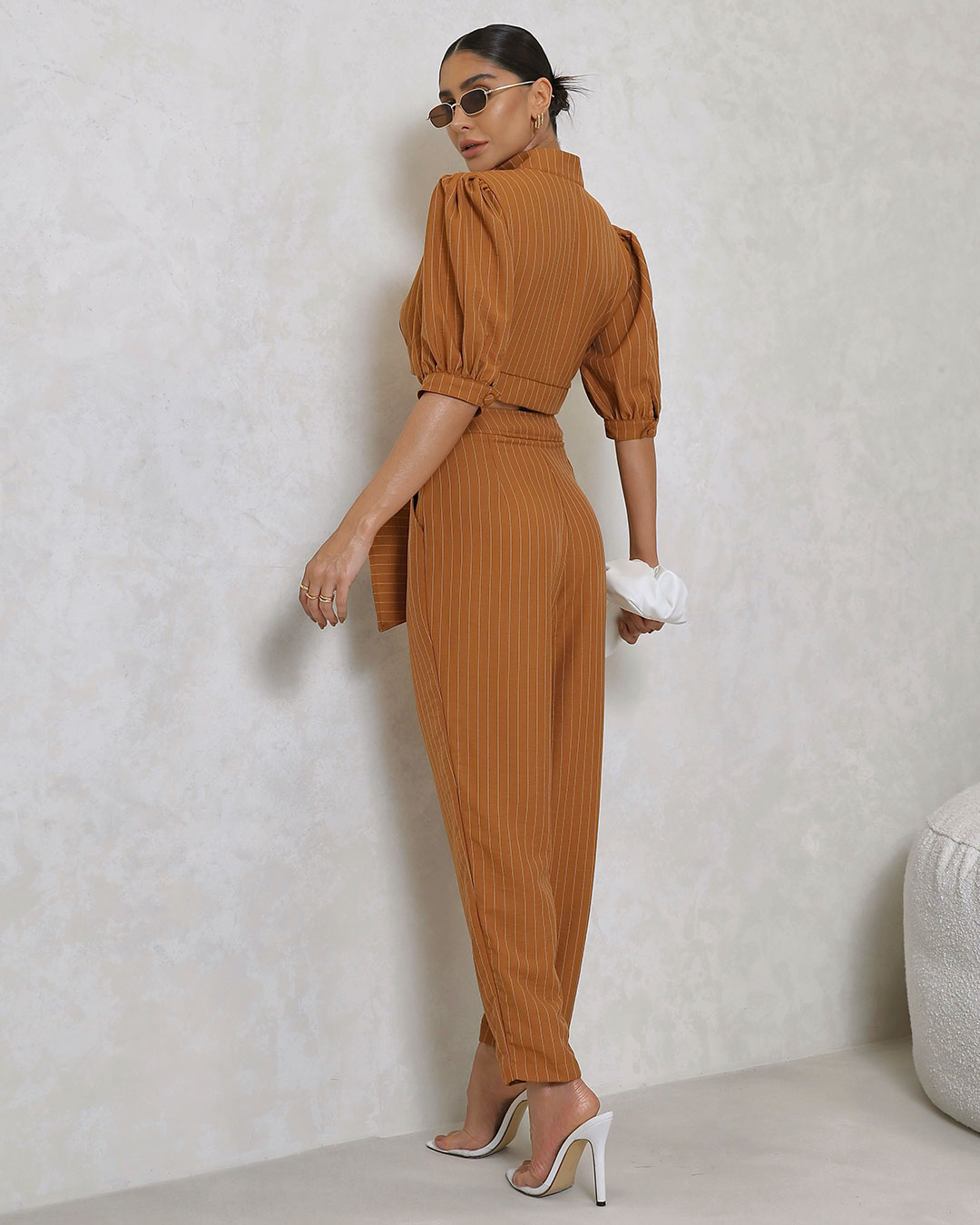 Miss Misses - Miss Misses Cropped Set and Caramel Pinstripe Pants - 80528134