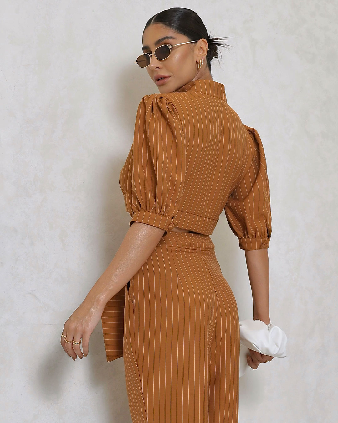 Miss Misses - Miss Misses Cropped Set and Caramel Pinstripe Pants - 80528134