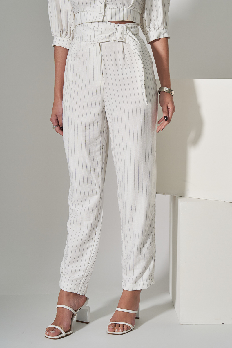 Miss Misses - Miss Misses Cropped Set and Off White Pinstripe Pants - 80528030