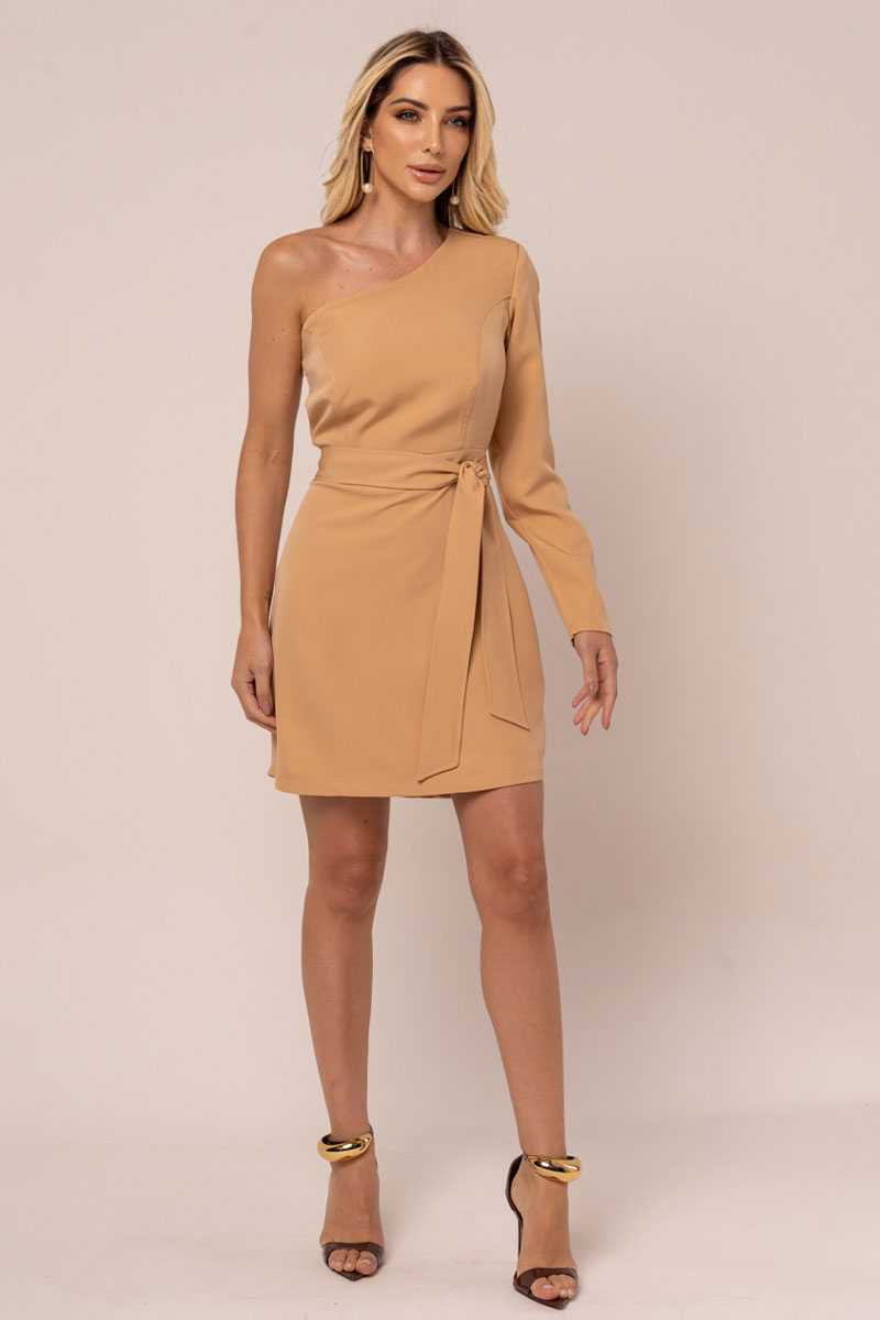 Miss Misses - Dress Miss Misses Nude Sleeve Tube Dress With Belt Beige - 54267215