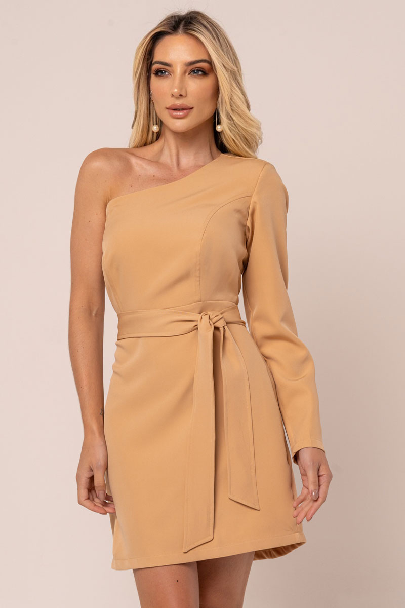 Miss Misses - Dress Miss Misses Nude Sleeve Tube Dress With Belt Beige - 54267215