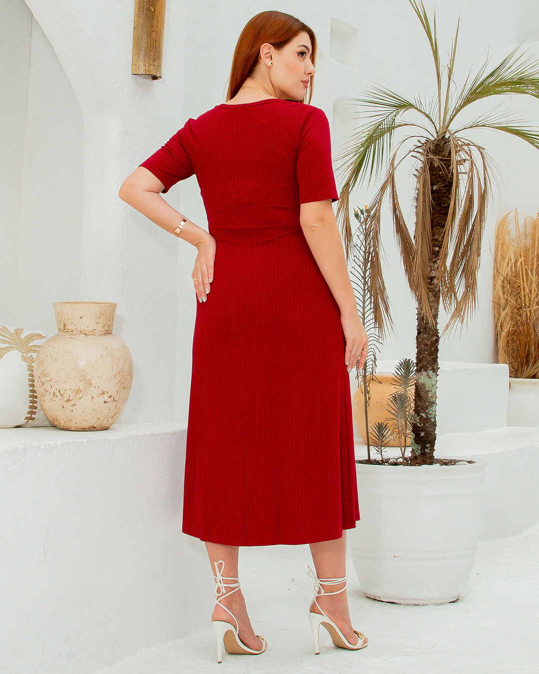 Miss Misses - Dress Miss Misses Midi Ribbed Square Collar Maple - 54316BORDO