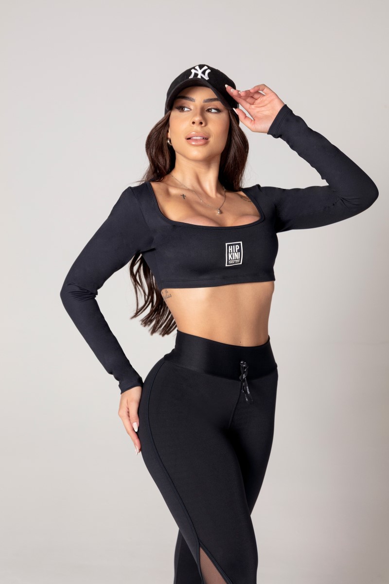 Hipkini - Top Athleisure Preto Manga Longa - 33330597