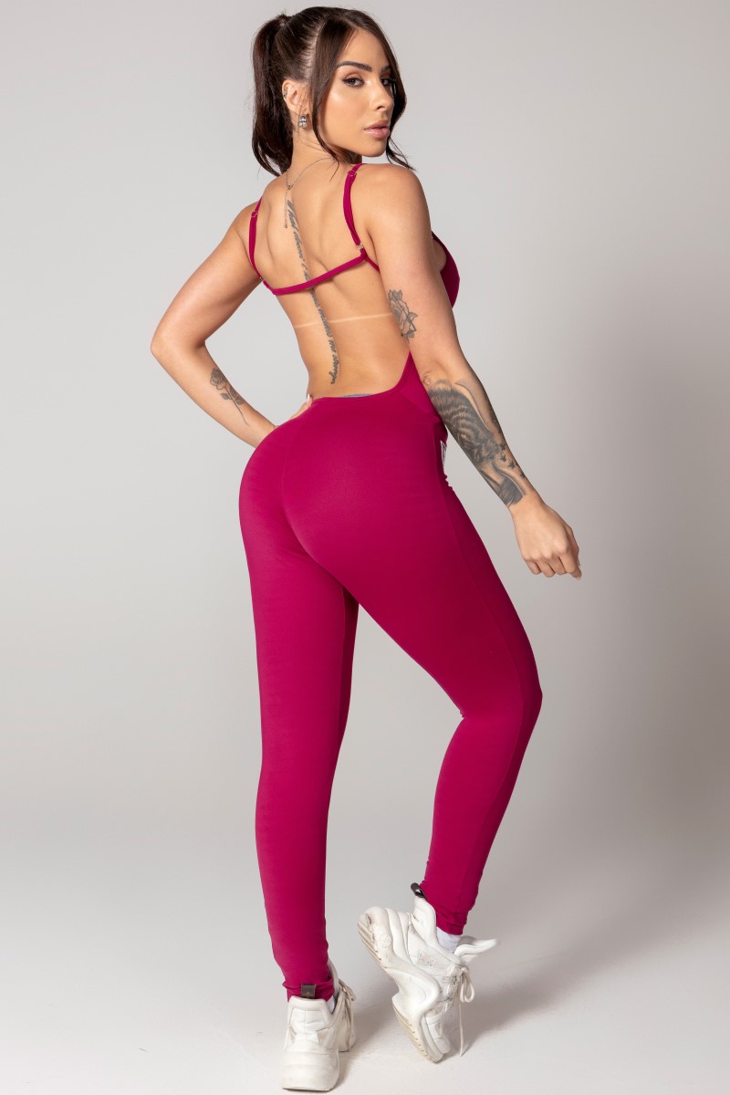 Hipkini - Burgundy Athleisure Jumpsuit with silk - 33330614