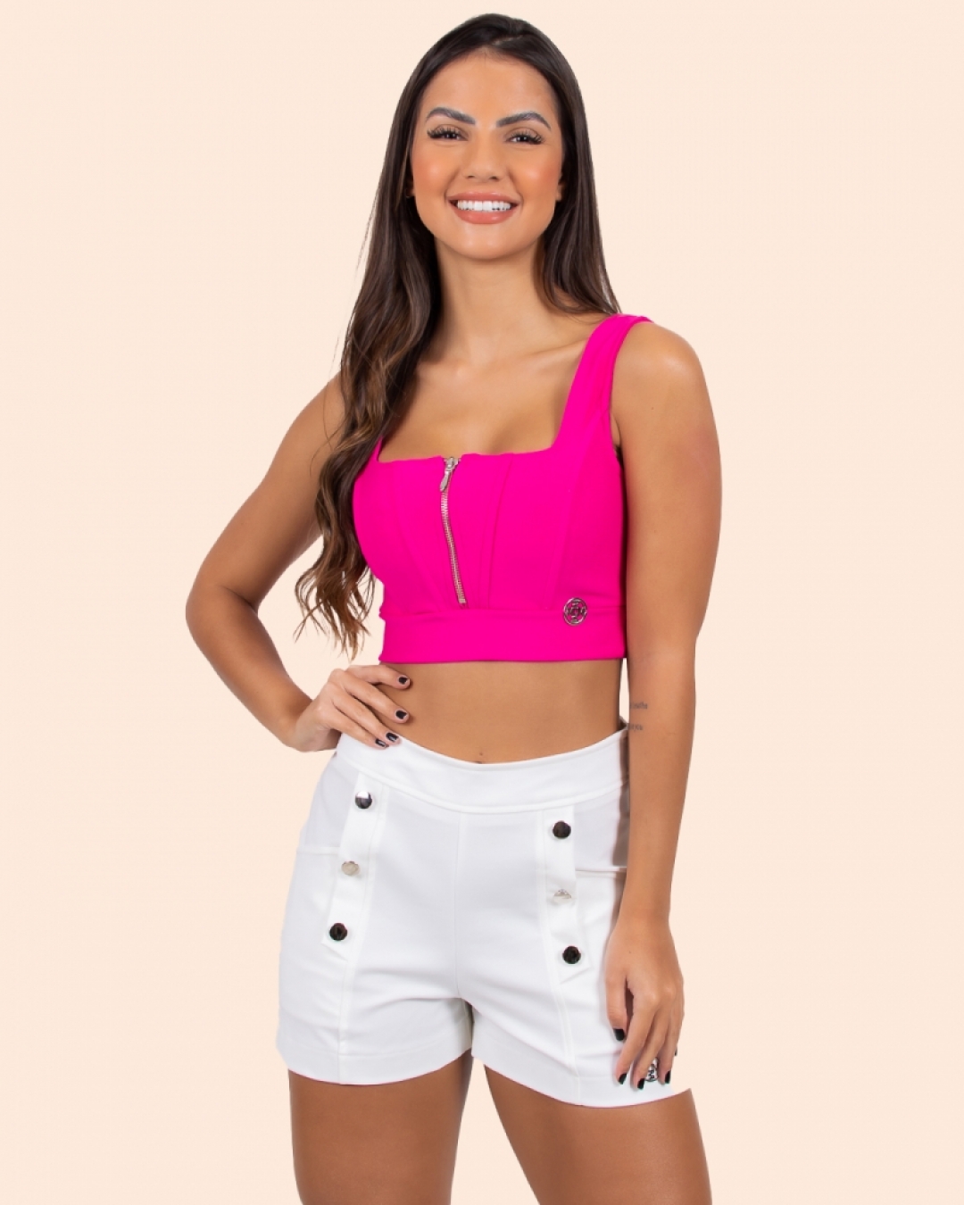 Miss Misses - Cropped Miss Misses Tank Shirt With Zipper Pink - 80438PINK