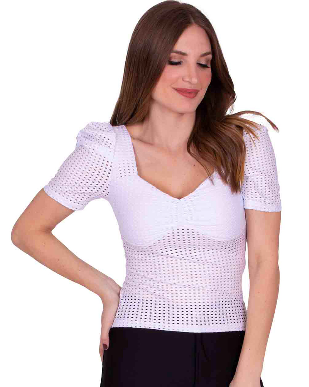 Miss Misses - Miss Misses Laise Shirt with Puffed Sleeves White - 90045BRANCO