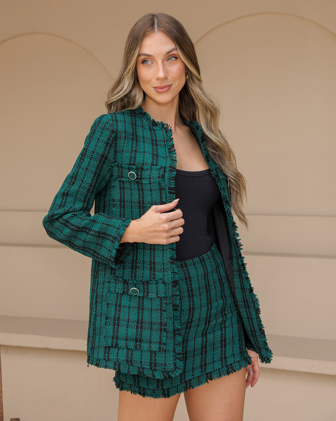 Dot Clothing - Set Dot Clothing Shorts and Green Tweedy Blazer - 2377VERDE