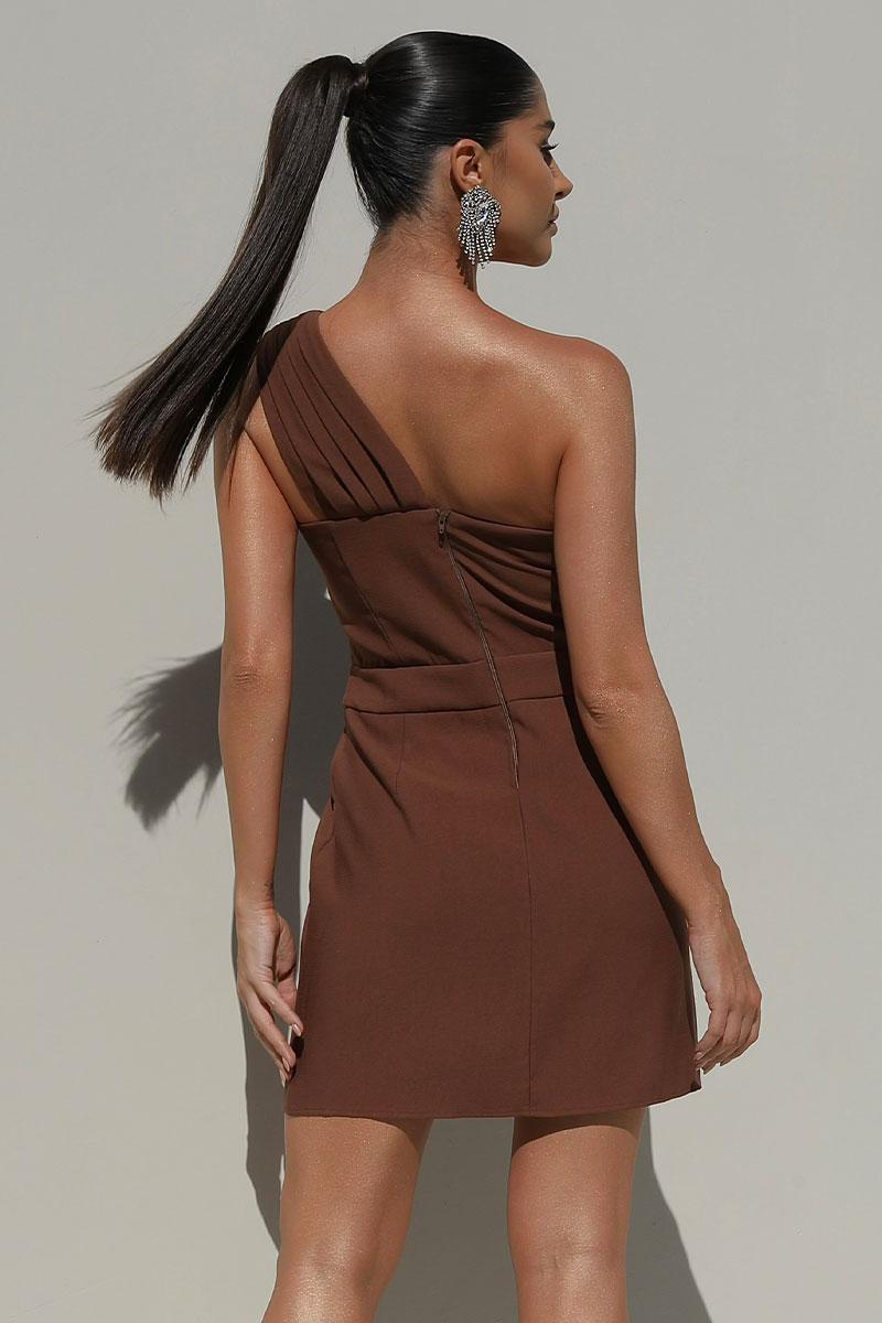 Miss Misses - Dress Miss Misses One Shoulder Brown - 80546214