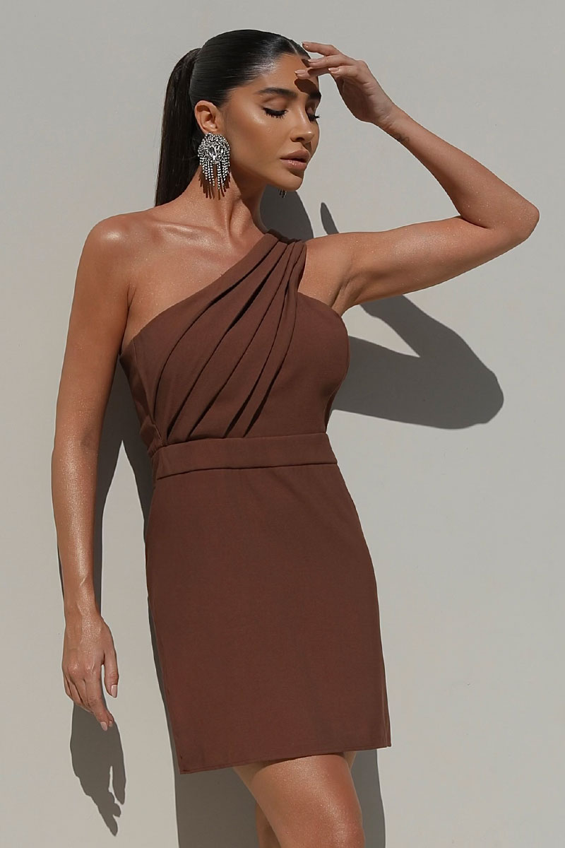 Miss Misses - Dress Miss Misses One Shoulder Brown - 80546214