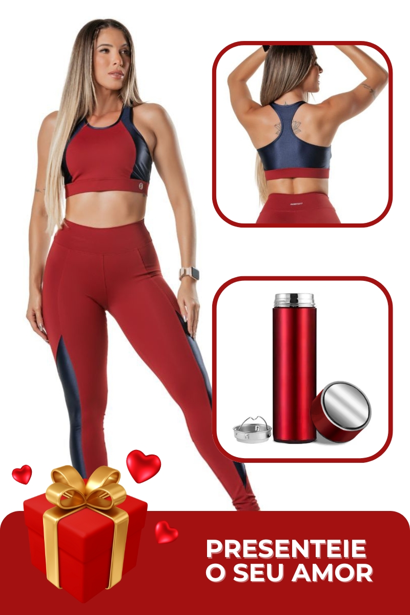 Garotafit - COMBO CHIPRE VERMELHO | 1 CONJUNTO + 1 GARRAFA - CMB12