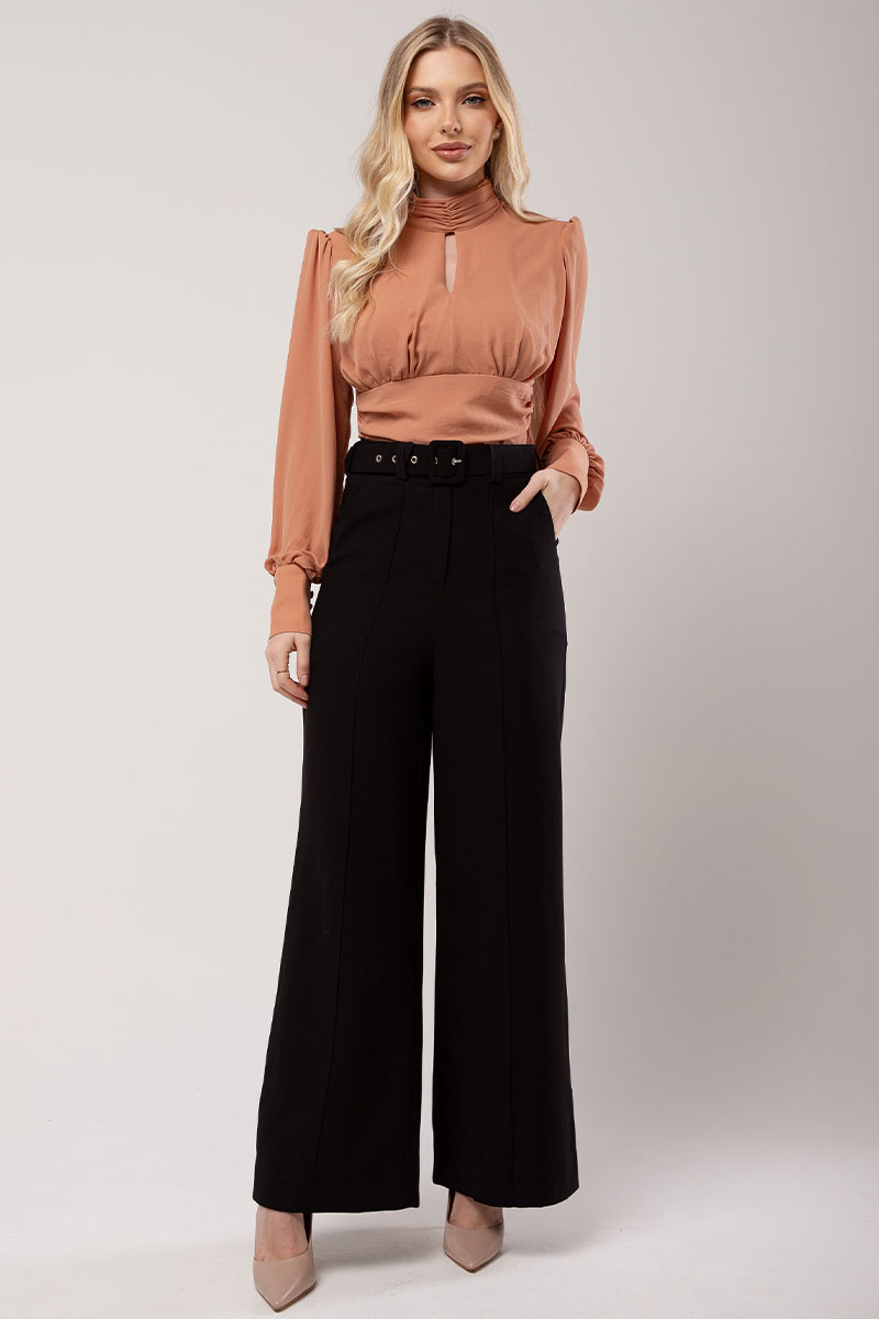 Miss Misses - Miss Misses Long Chiffon Caramel Shirt - 80524134