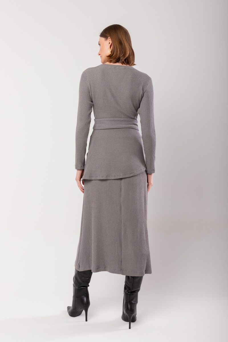 Hidrogênio - EVASE MIDI SKIRT AND BLOUSE SET WITH BELT GRAY - 20015030