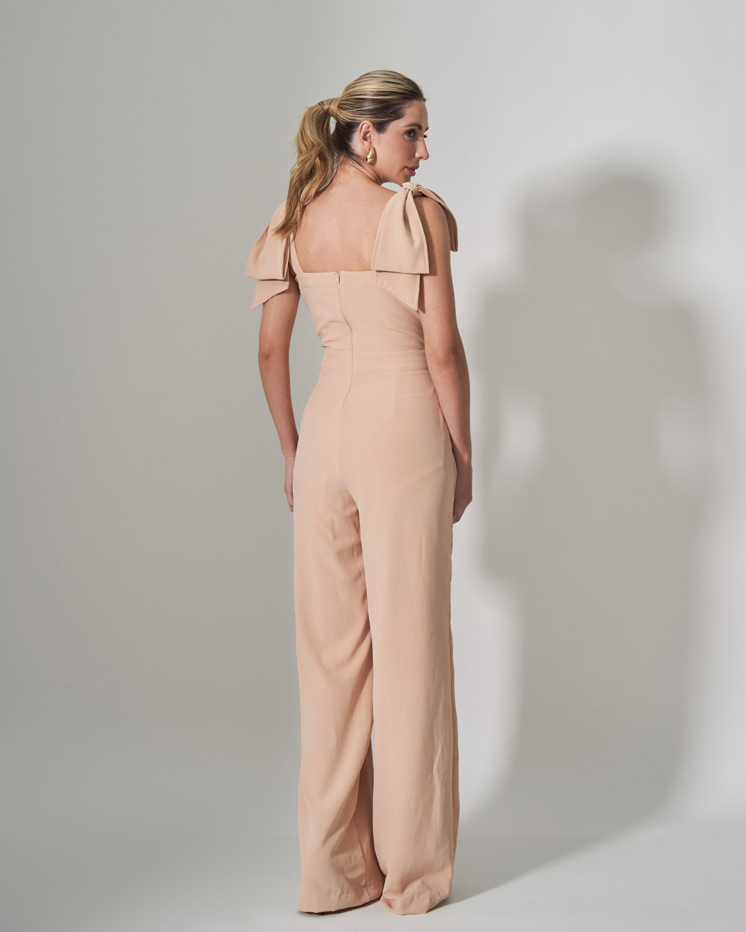 Miss Misses - Miss Misses Long Jumpsuit With Bow Shoulders Beige - 54173BEGE