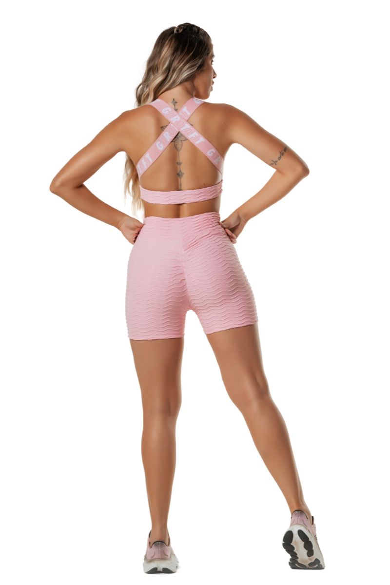 Garotafit - Conjunto Reggaeton Curto Rosa e Branc0 - SCJ123DEB