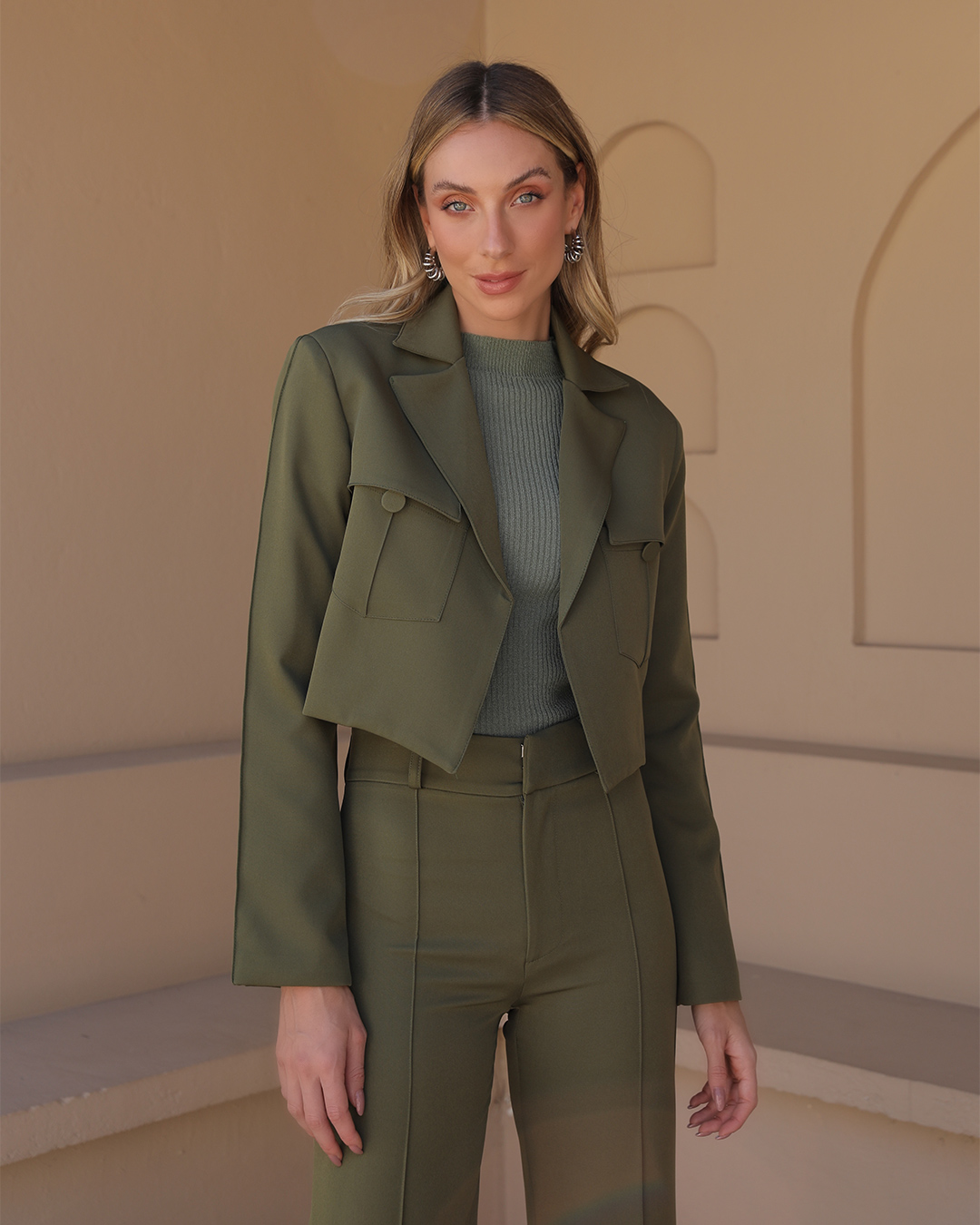 Dot Clothing - Dot Clothing Blazer and Pants Set Military Green - 2390VERDE