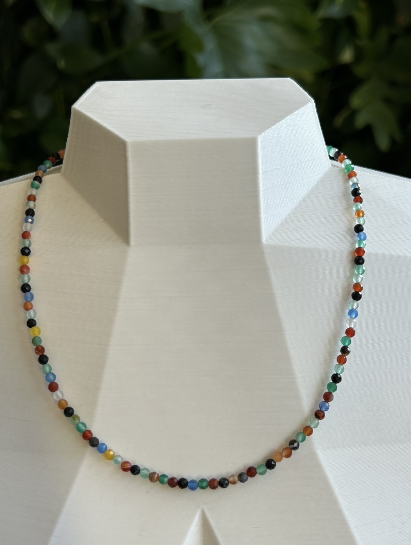 Mikabe - Faceted Colorful Agate Stone Necklace 3mm - MK1753