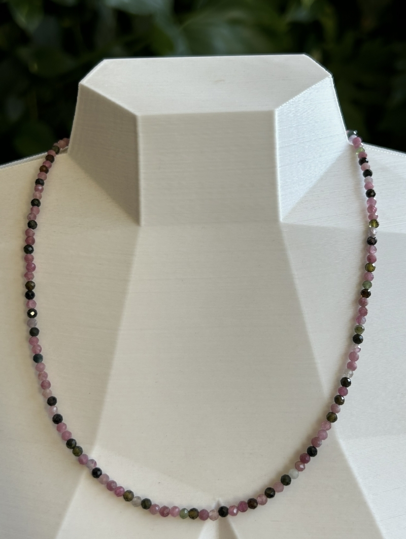 Mikabe - Faceted Watermelon Tourmaline Stone Necklace 3mm - MK1754