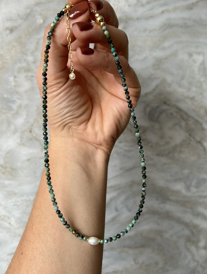 Mikabe - Pearl African Turquoise Stone Necklace - MK1766