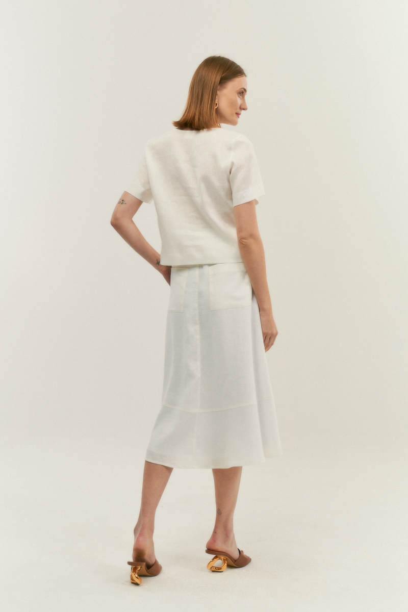 Hidrogênio - 100% OFF WHITE LINEN MIDI FLARE SKIRT - 19862018