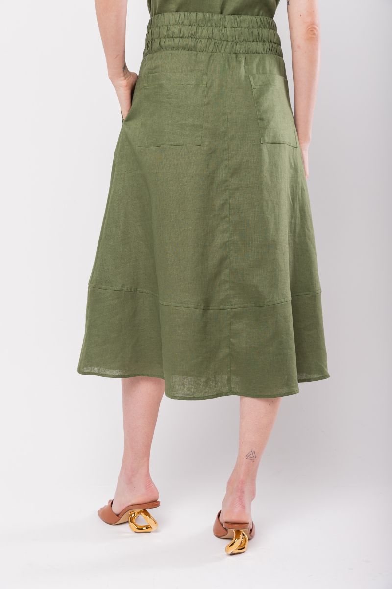 Hidrogênio - 100% GREEN LINEN MIDI FLARE SKIRT - 19862009