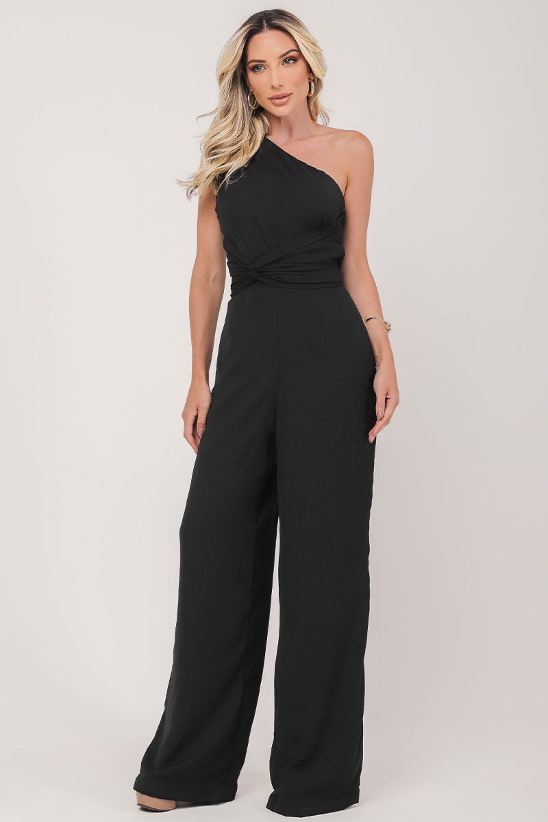 Miss Misses - Miss Misses Long One Shoulder Jumpsuit Black - 54338001