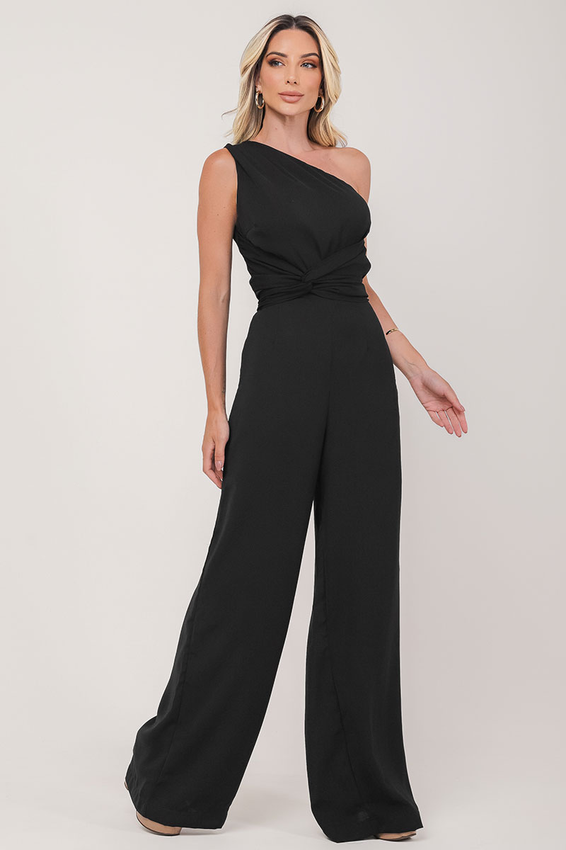 Miss Misses - Miss Misses Long One Shoulder Jumpsuit Black - 54338001