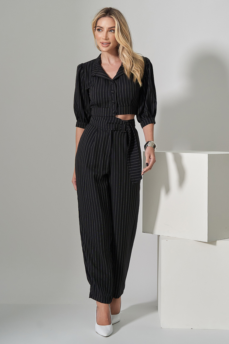 Miss Misses - Miss Misses Cropped Set and Black Pinstripe Pants - 80528PTO