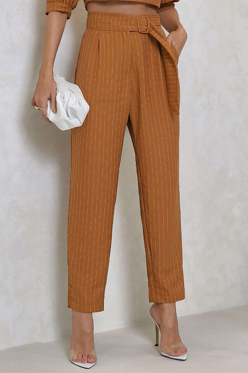 Miss Misses - Miss Misses Cropped Set and Caramel Pinstripe Pants - 80528CAR