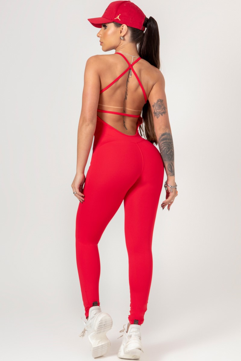 Hipkini - Favorite Red Jumpsuit with Crossed Straps and Silk - 33330664