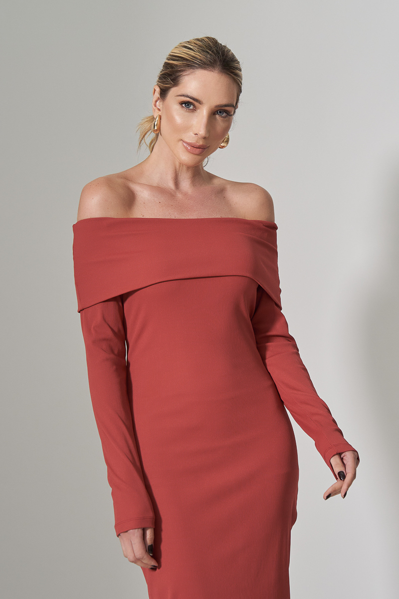 Miss Misses - Dress Miss Misses Ribbed Shoulder to Shoulder Tile - 80525TELHA