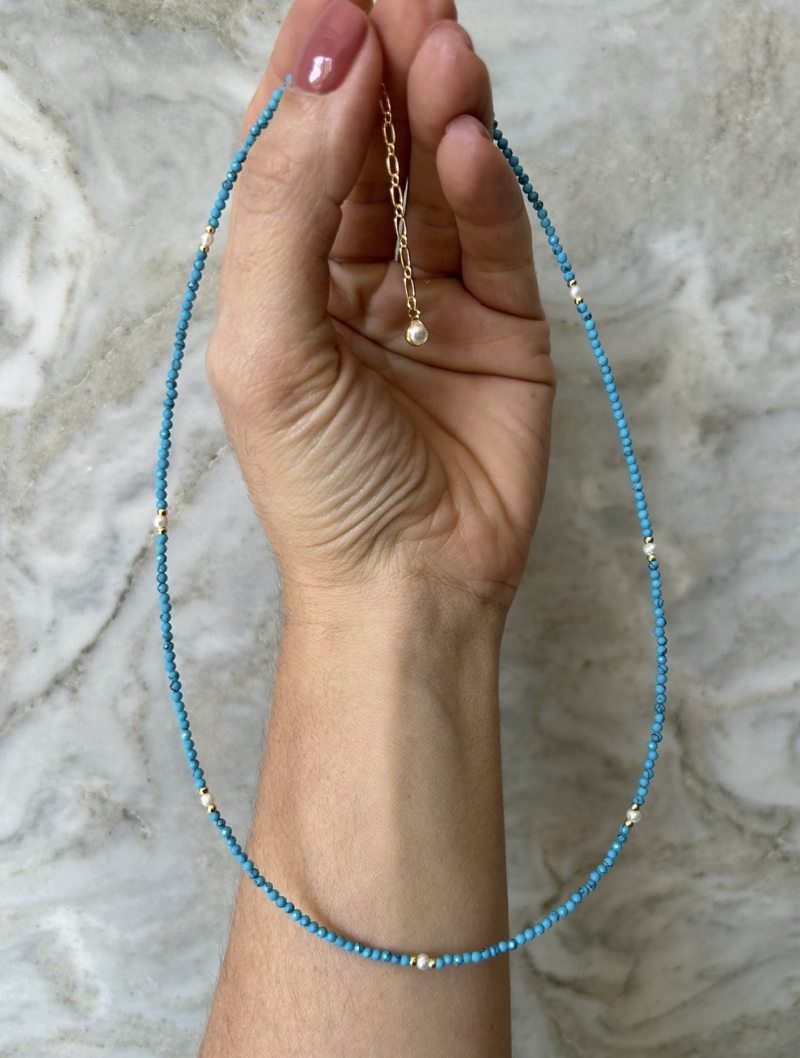 Mikabe - Turquoise and Pearl Micro Howlite Stone Necklace - MK1778