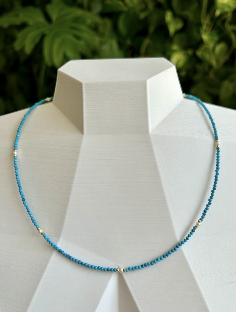 Mikabe - Turquoise and Pearl Micro Howlite Stone Necklace - MK1778