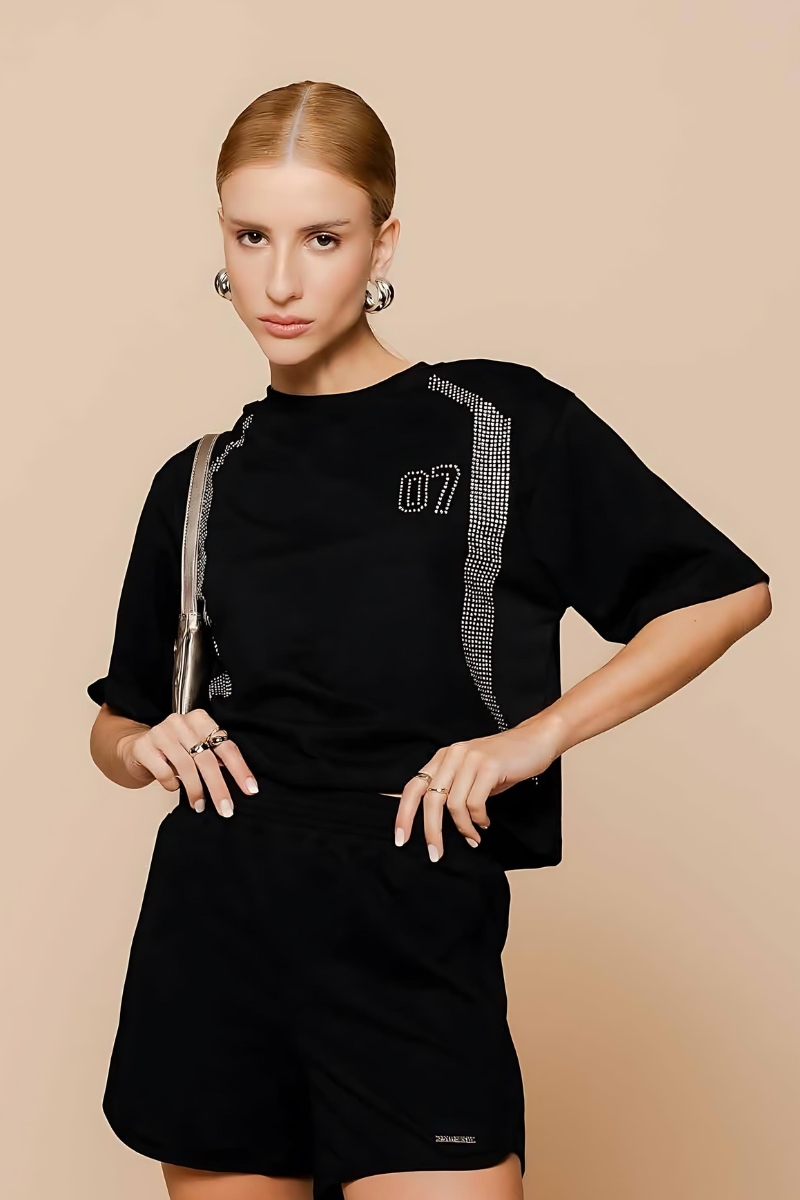 Labellamafia - Black Fashion Strass Shirt Labellamafia - 33493