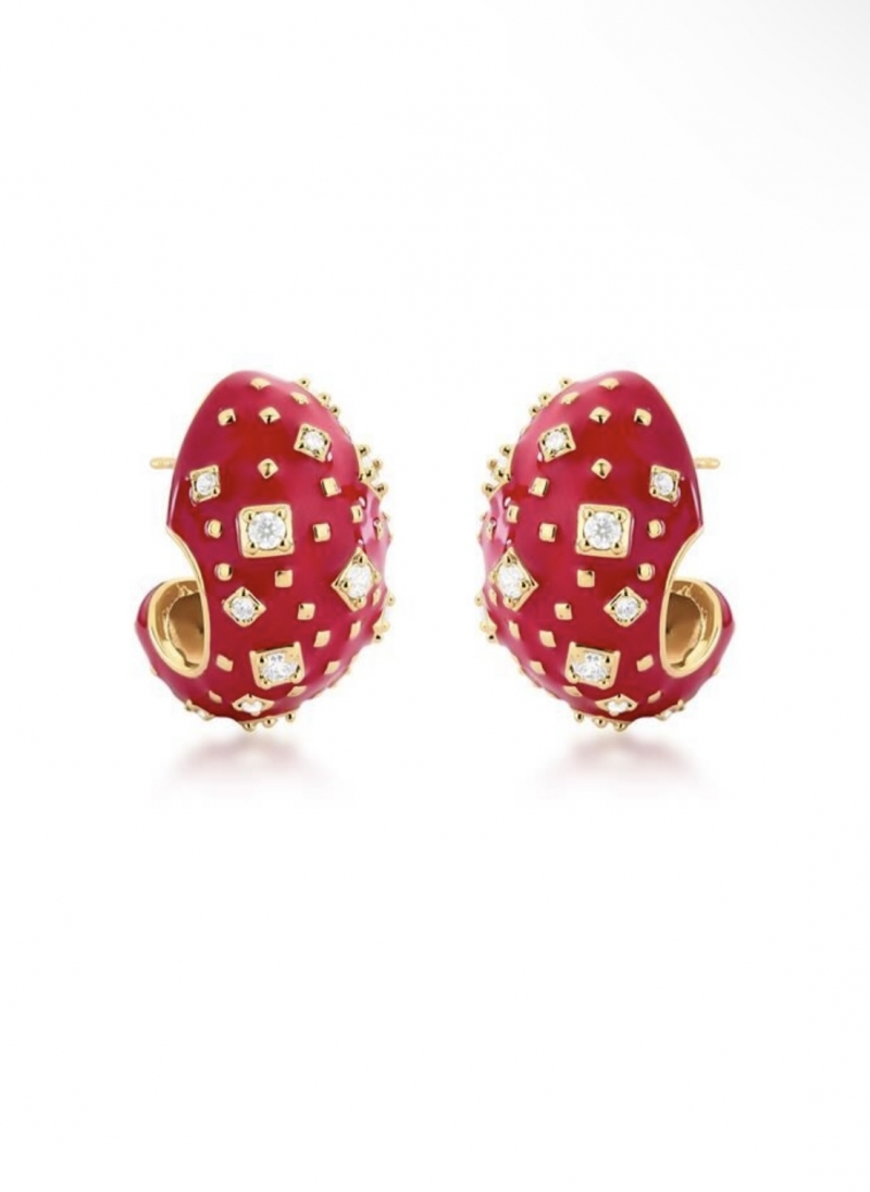 Mikabe - Orion Red Enameled Hoop Earring Socks - MK1782