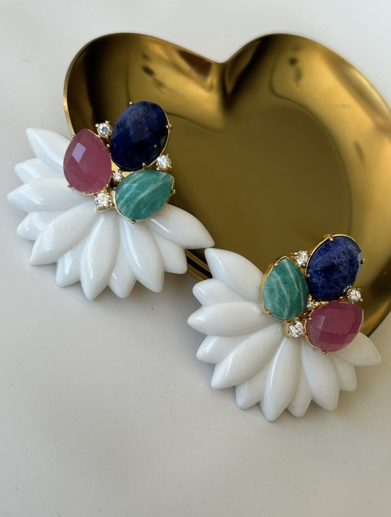 Mikabe - White Resin Party Earring with Natural Stones - MK1788