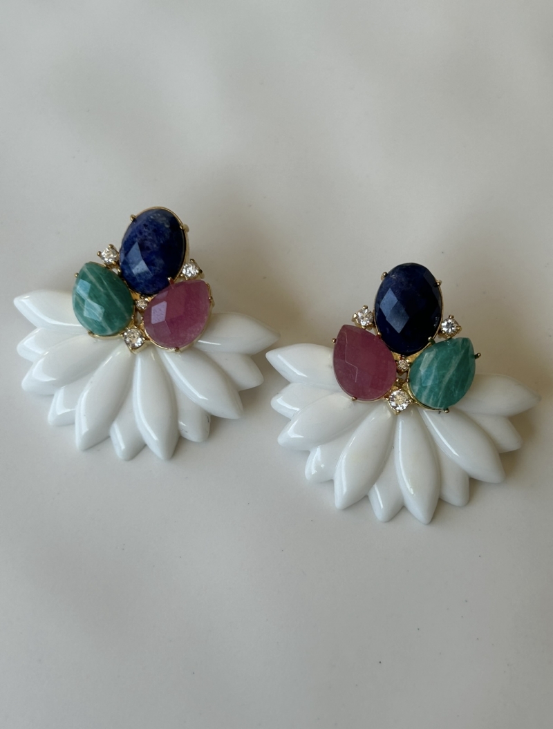 Mikabe - White Resin Party Earring with Natural Stones - MK1788