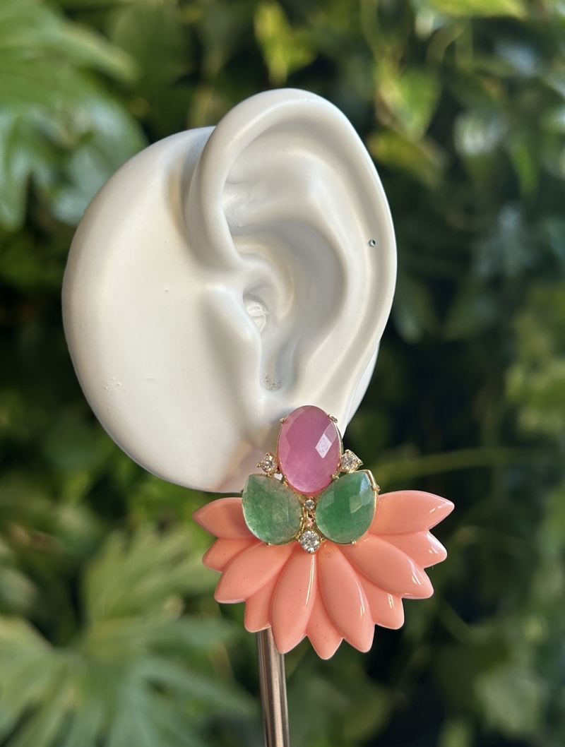 Mikabe - Rose Resin Party Earring with Natural Stones - MK1789