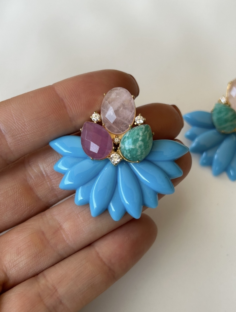 Mikabe - Turquoise Resin Party Earring with Natural Stones - MK1790