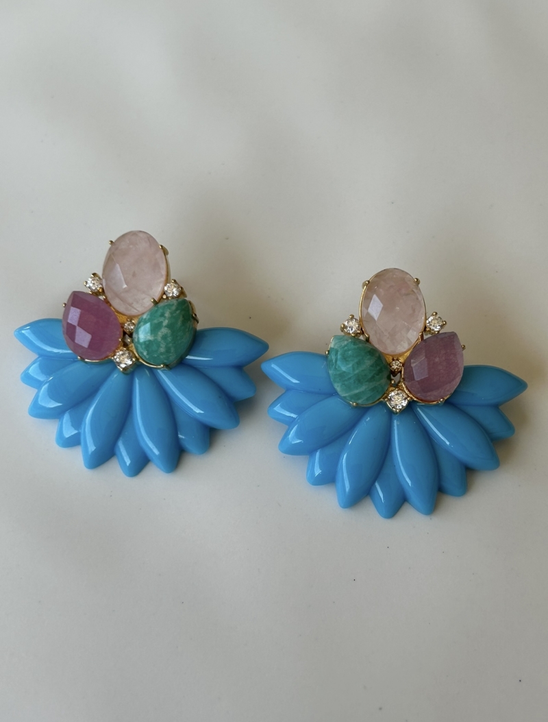 Mikabe - Turquoise Resin Party Earring with Natural Stones - MK1790