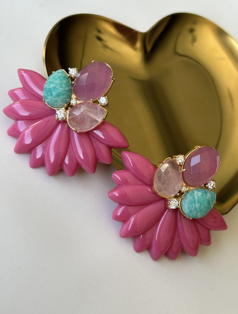 Mikabe - Pink Resin Party Earring with Natural Stones - MK1791