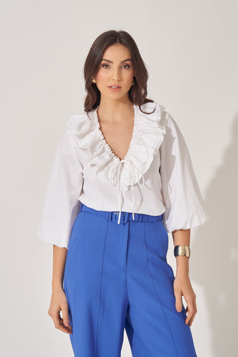 Miss Misses - Valentina Long Sleeve Shirt with Frill White - 54356005